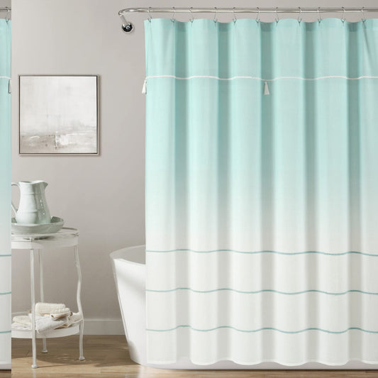 Ombre Embroidery Tel Cotton Shower Curtain 72x72 Aqua