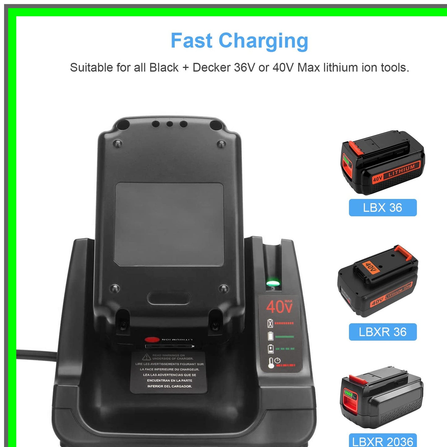 Efficient 40V Lithium Battery Charger for Black Decker Power Tools