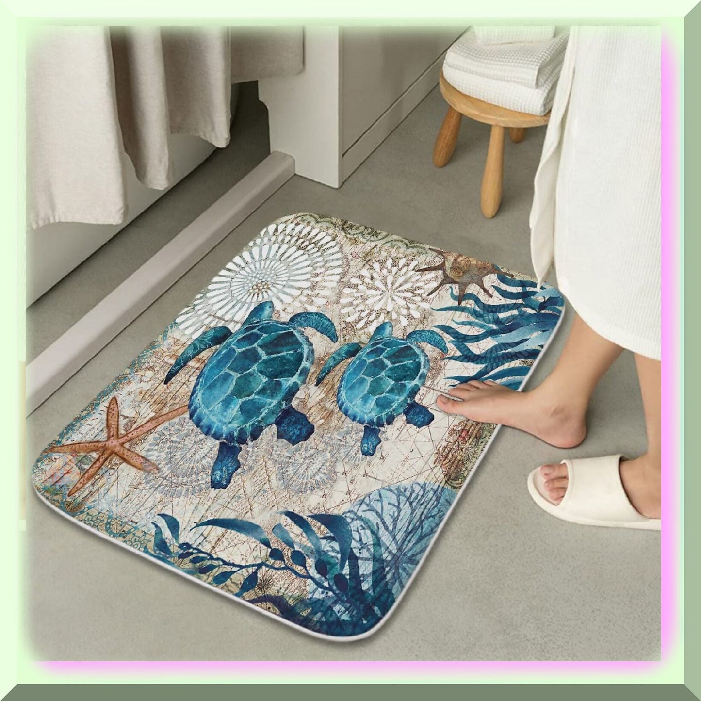 Nautical Sea Turtles Blue Ocean Bathroom Rugs Set 3 Piece