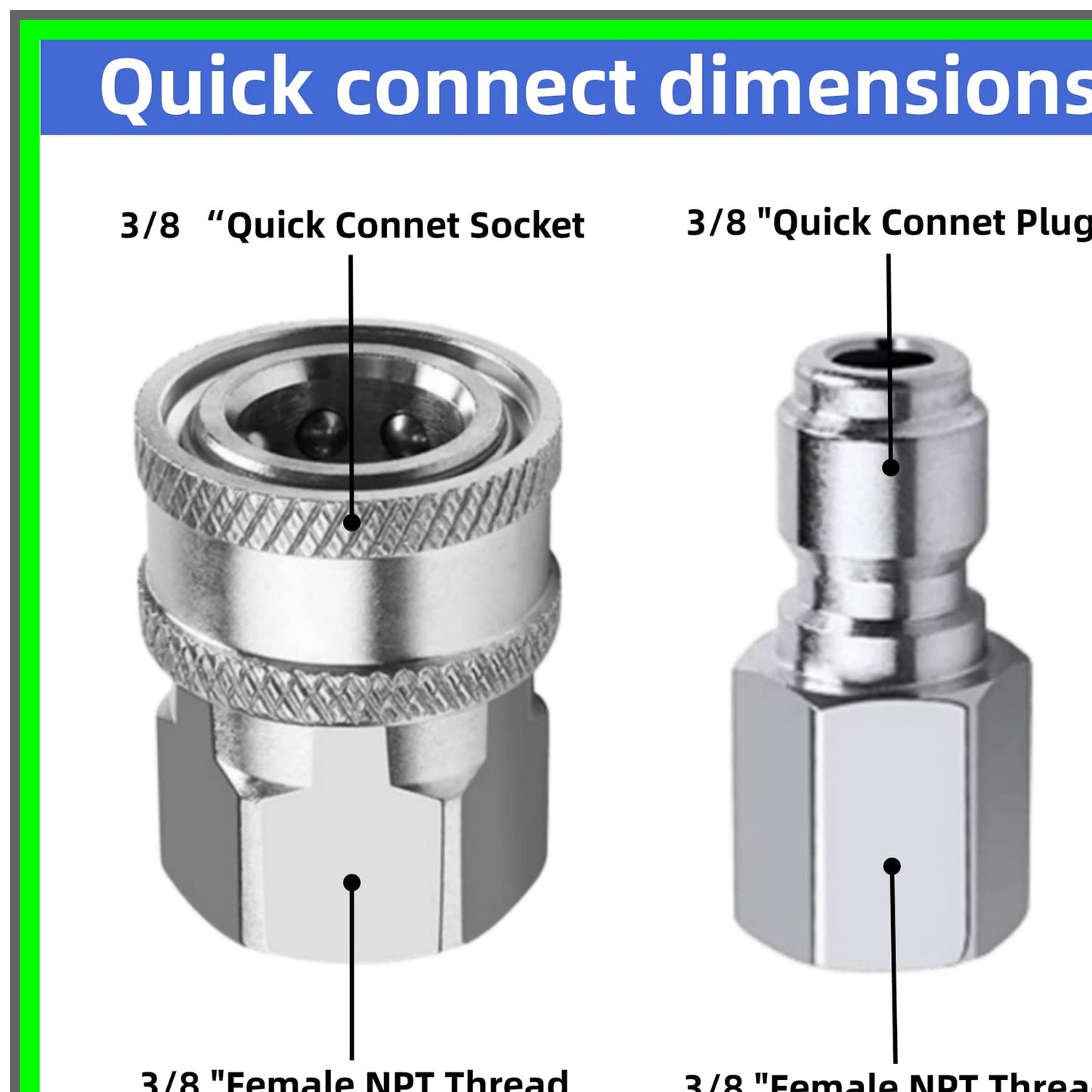Stainless Steel Quick Disconnect Kit for 3/8 Inch Pressure Washers