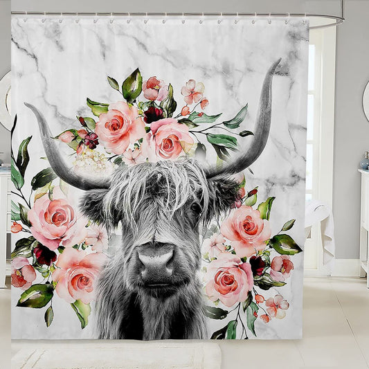 Highland Cow Flower Shower Curtain 72" x 84"