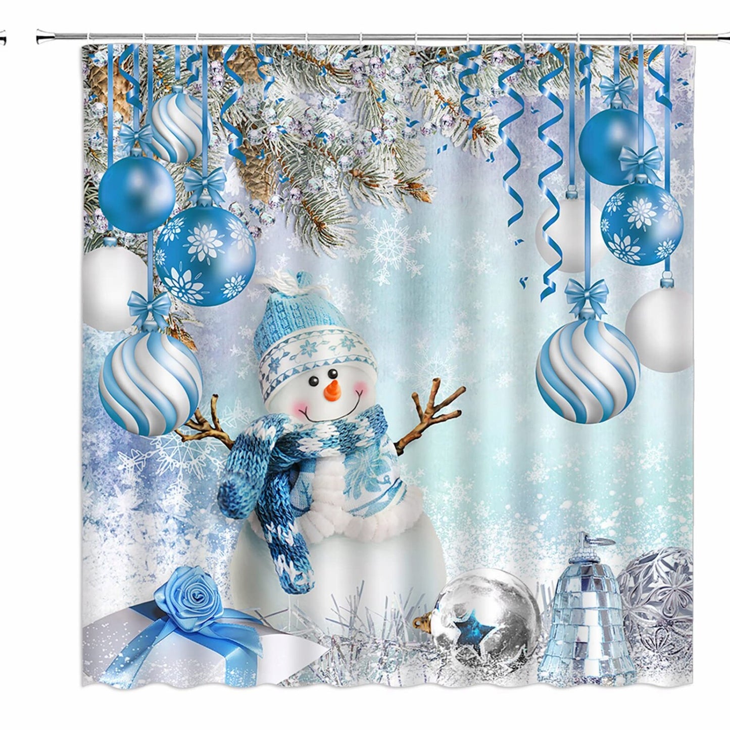 Xmas Snowman Shower Curtain 70x70 Inches