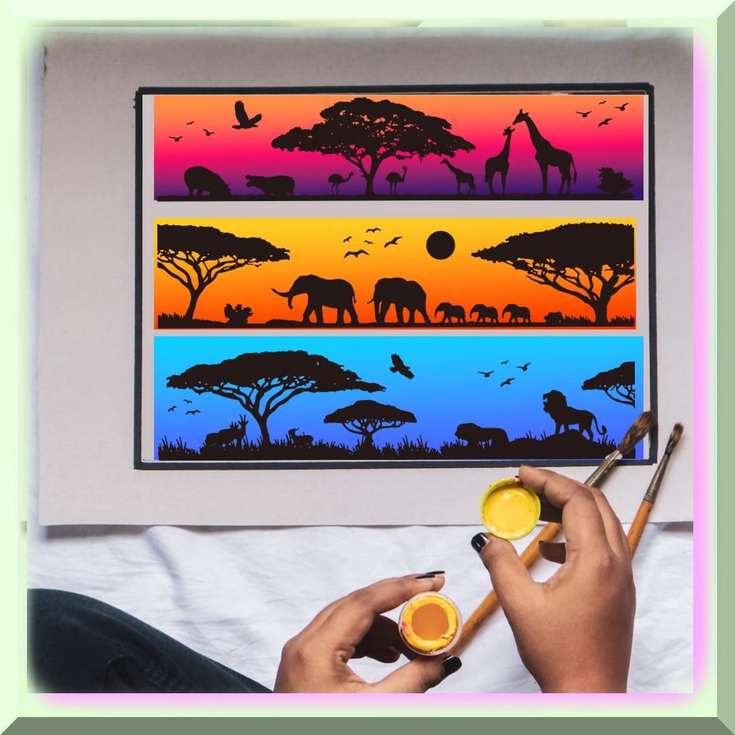 Self-Adhesive Silk Screen Printing Kit with Animal Patterns