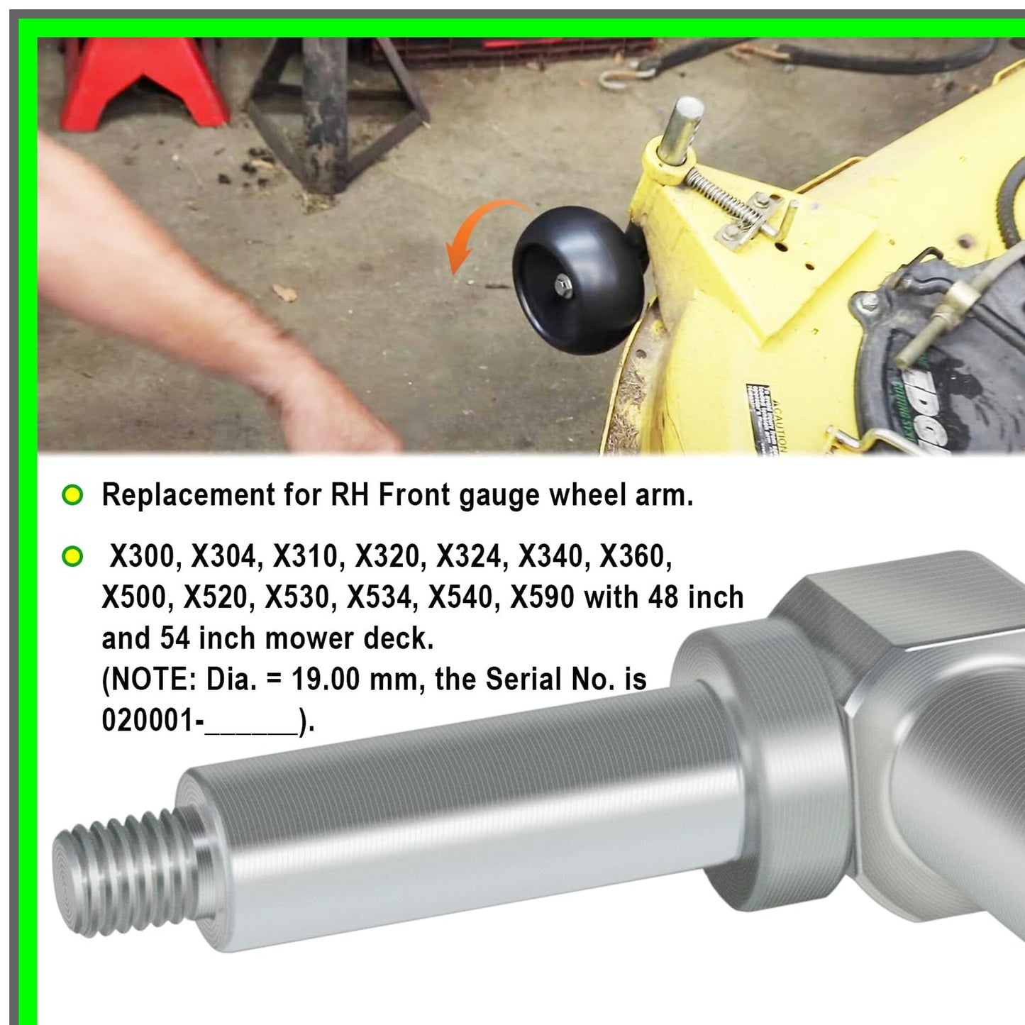 Mower Deck Gauge Wheel Arm Replacement Kit for X300-X590 Tractors