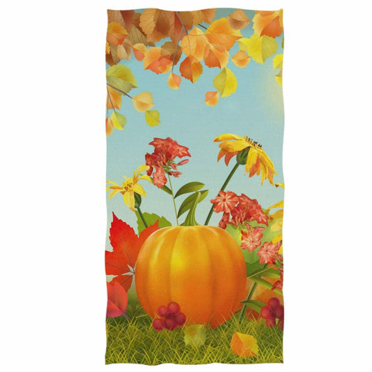 Pumpkin Autumn Leaves Hand Towels 16x30 in