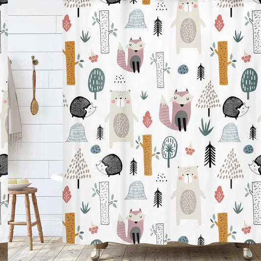 Kids Shower Curtain with Animal Prints 70x70in