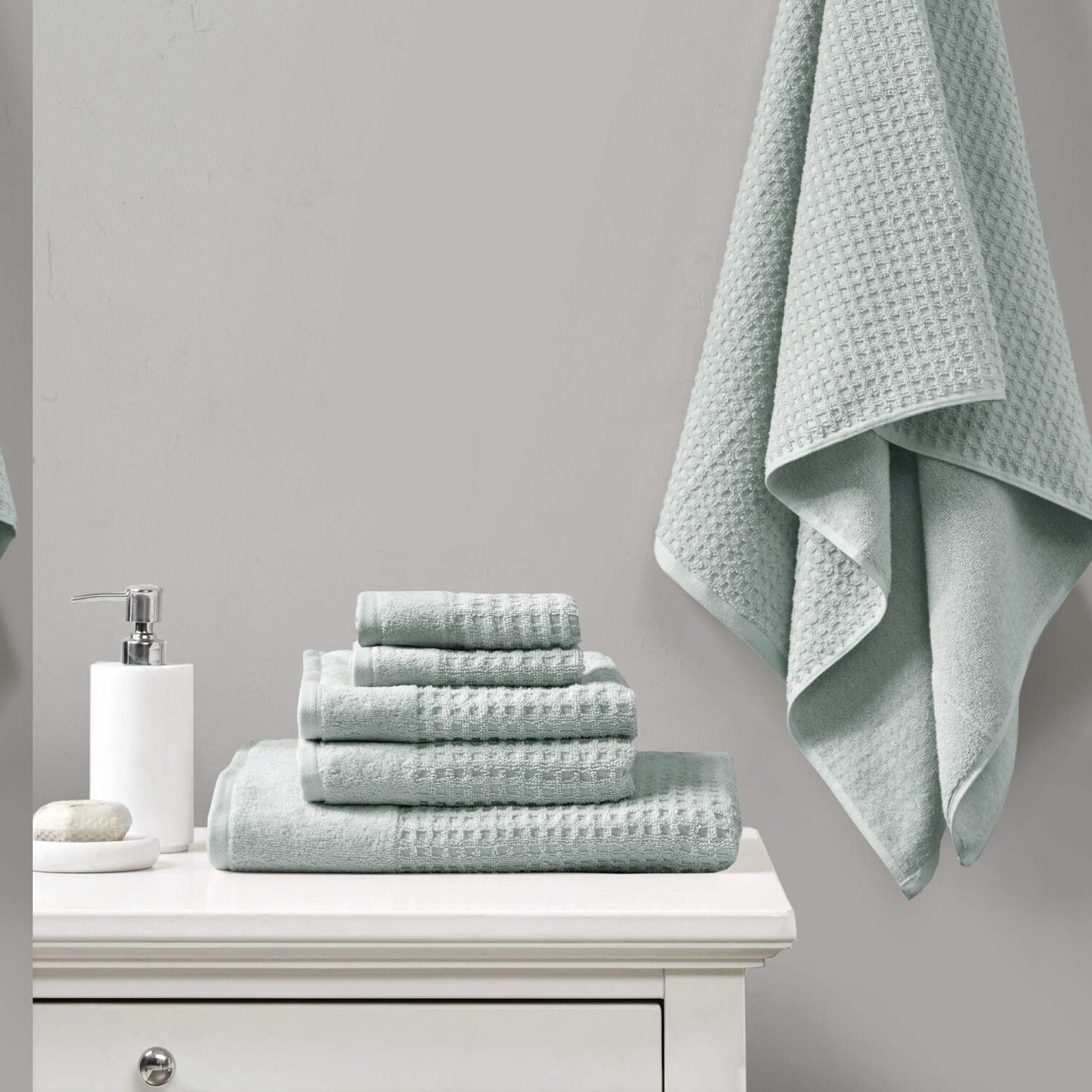 Spa Waffle Cotton Towel Set 6 Piece Seafoam