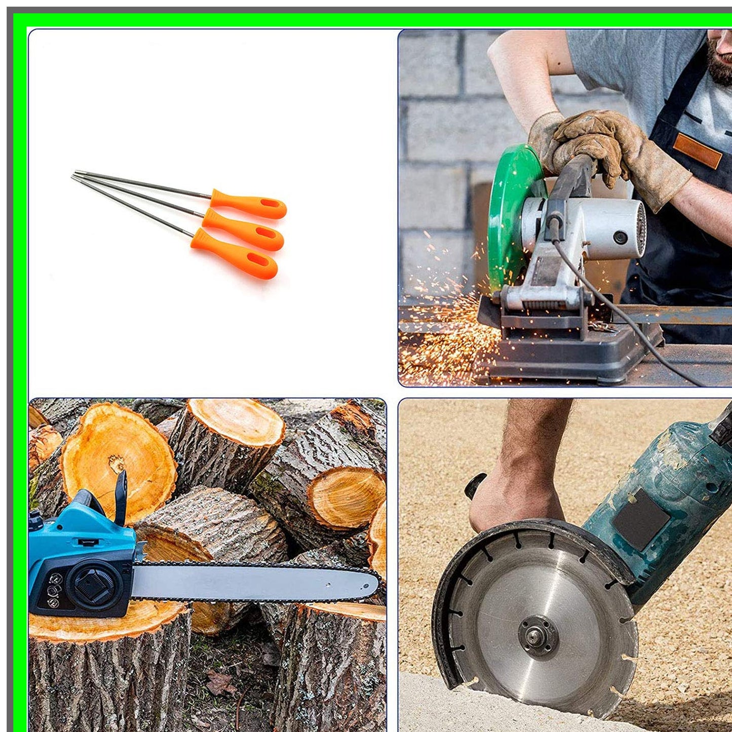 Chainsaw Chain Sharpening File Set with Plastic Handle for Woodworking