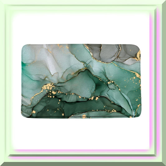 Marble Bath Mat Green Gold 17.8x29.5 Inch