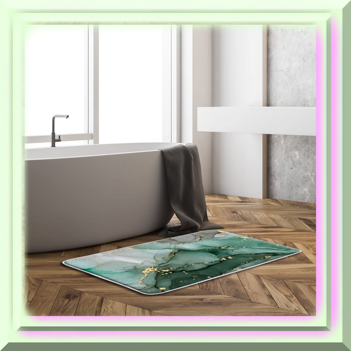 Marble Bath Mat Green Gold 17.8x29.5 Inch