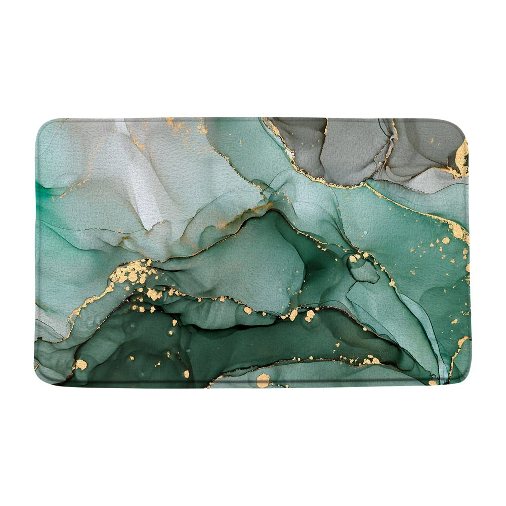 Marble Bath Mat Green Gold 17.8x29.5 Inch