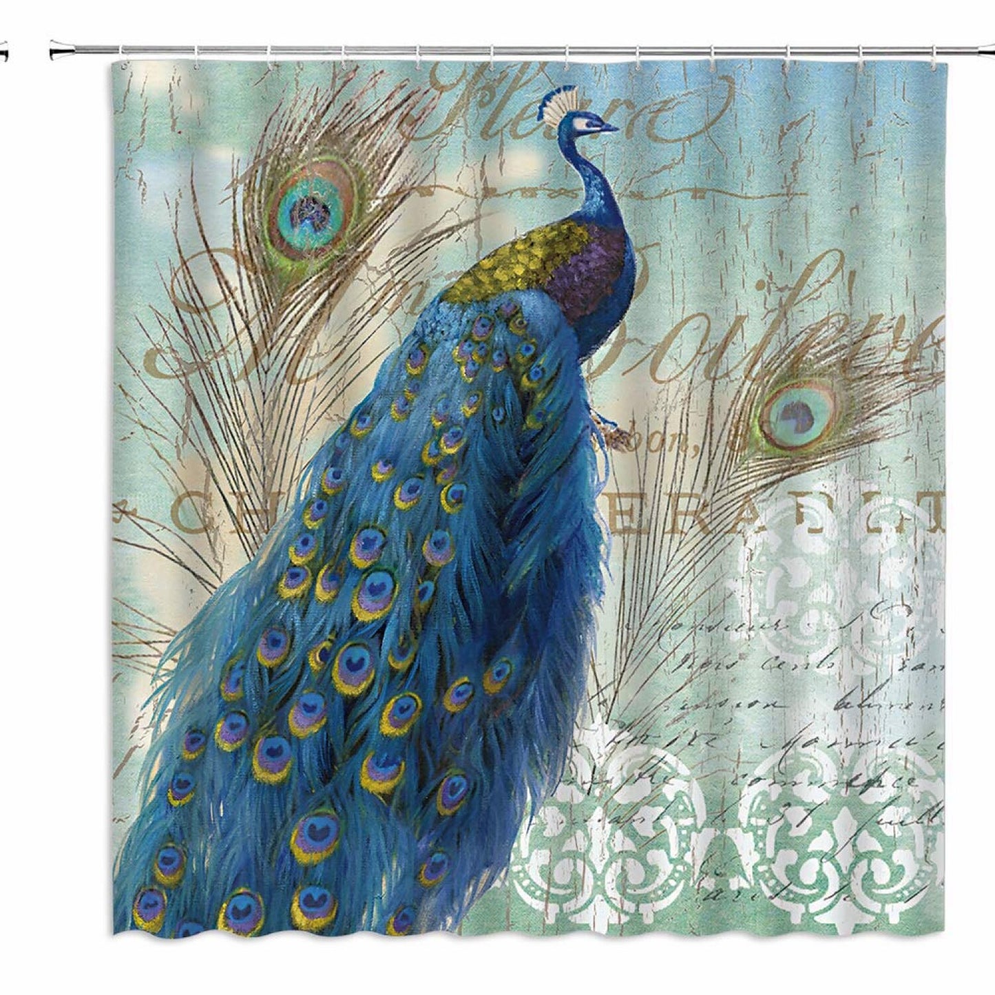 Blue Peacock Shower Curtain 71x71 Inches with Hooks