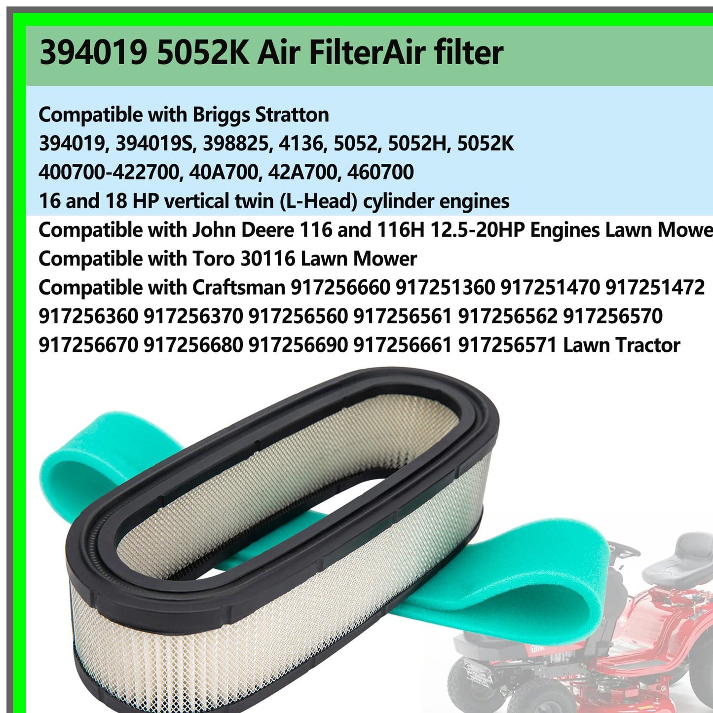 Briggs Stratton Compatible Air Filter and Pre Filter Set for Lawn Tractors