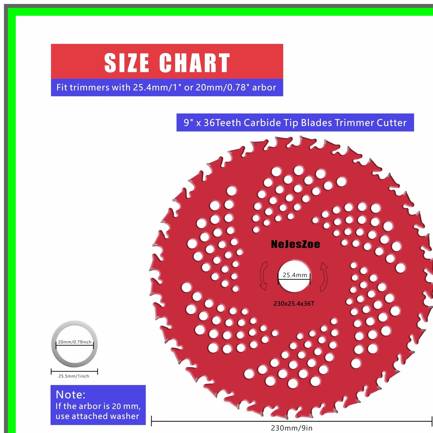Carbide Tipped Brush Cutter Blades with Universal Adapter Kit for Trimmers