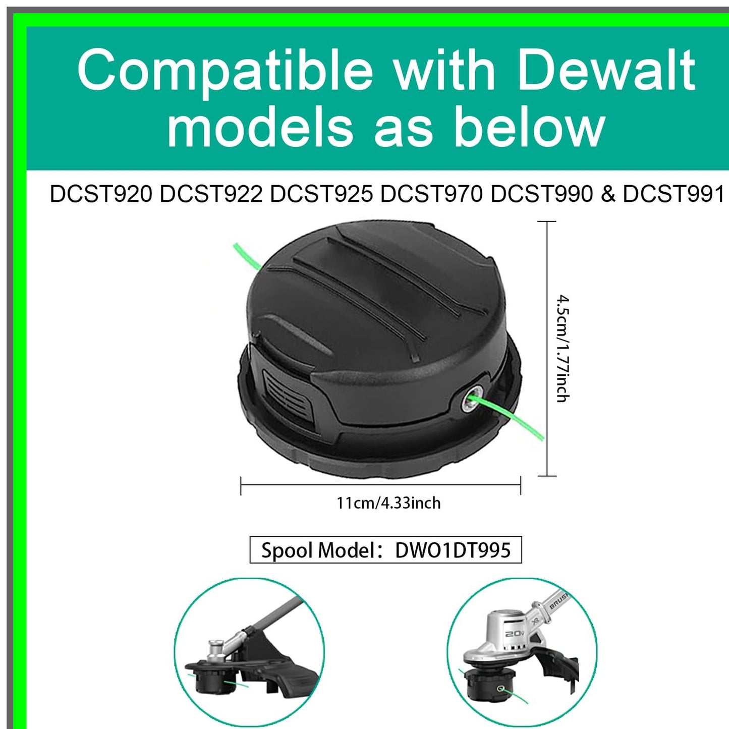 Replacement Trimmer Head and Spools for Cordless String Trimmers 20ft 0.080"