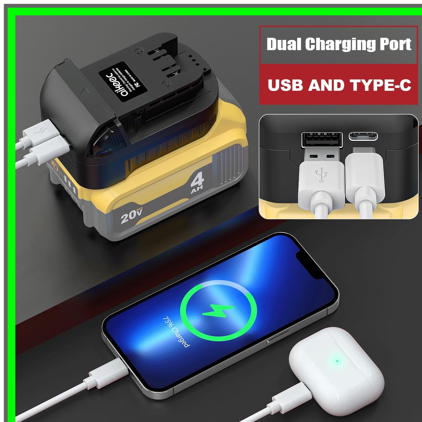 Milwaukee Battery Adapter Converter for 18V/20V Max USB Type C Upgrade 2 Pack