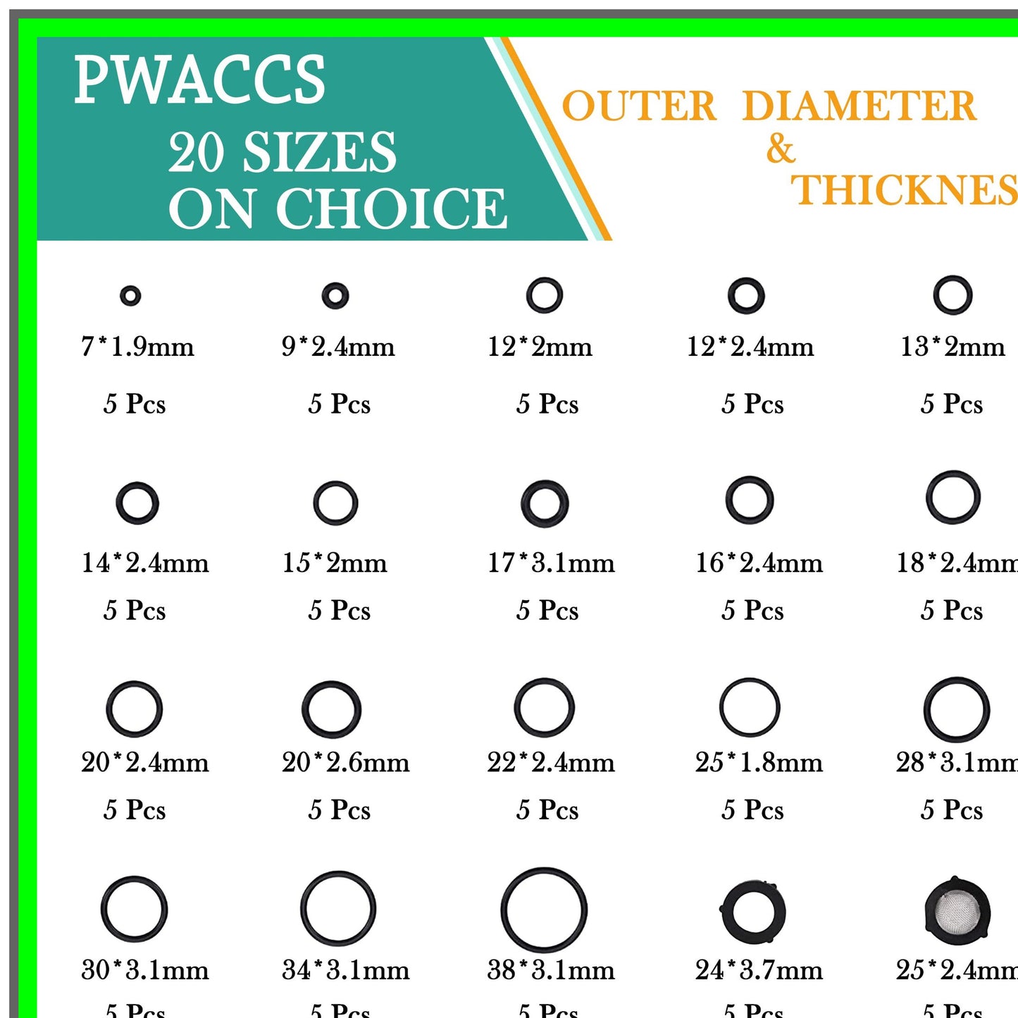 High Pressure Washer O Ring Replacement Kit for Pumps and Hoses, 100 Pieces