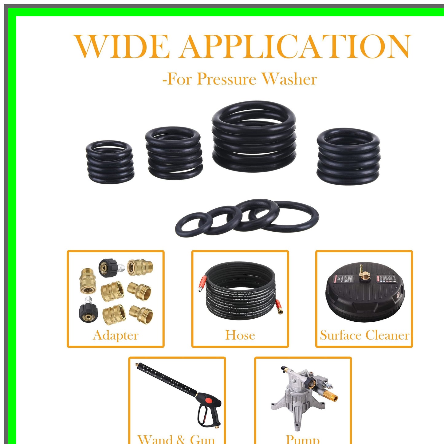 High Pressure Washer O Ring Replacement Kit for Pumps and Hoses, 100 Pieces