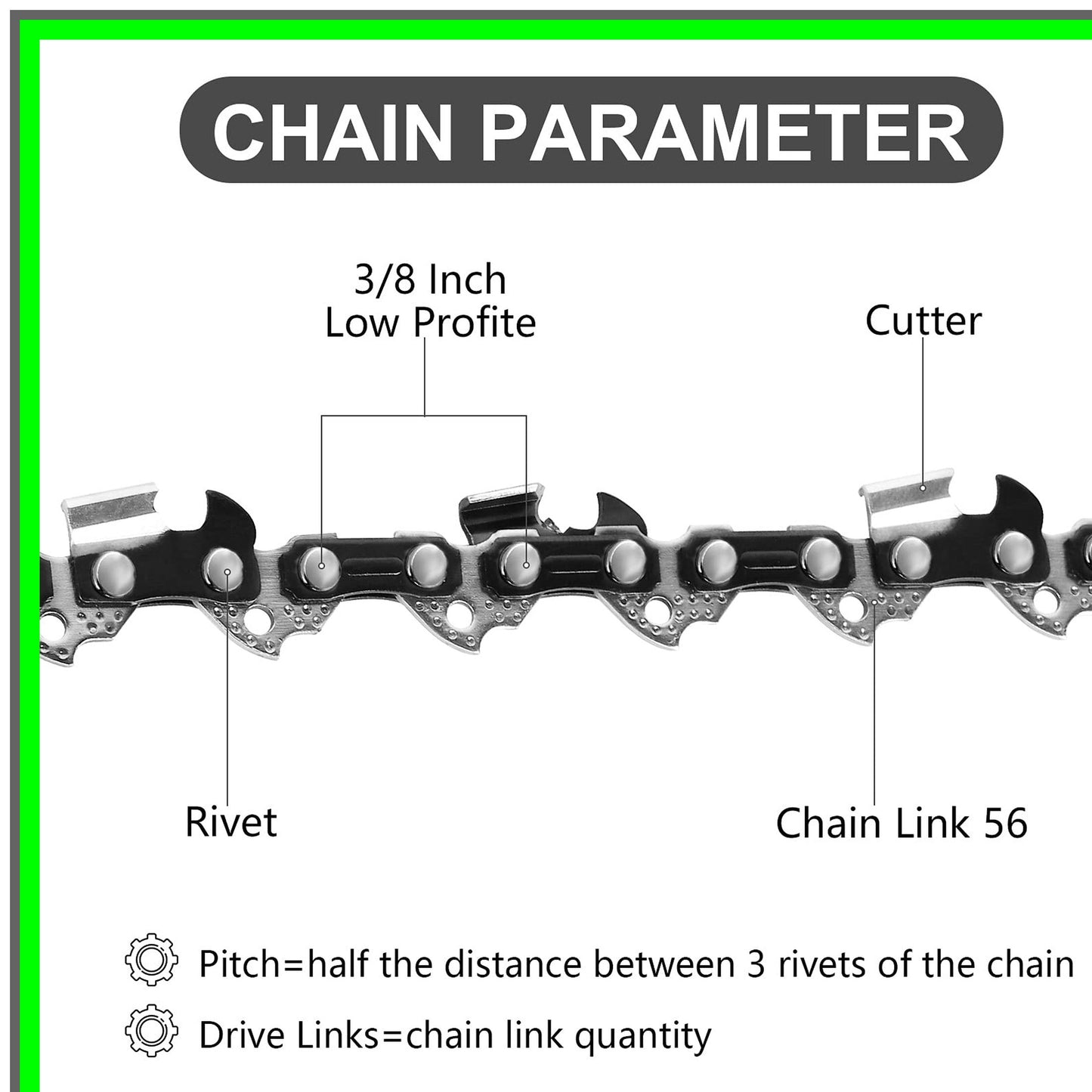 16 Inch Chainsaw Chain Set 3 Pack 3/8 LP 050" 56 Drive Links Compatible with Major Brands