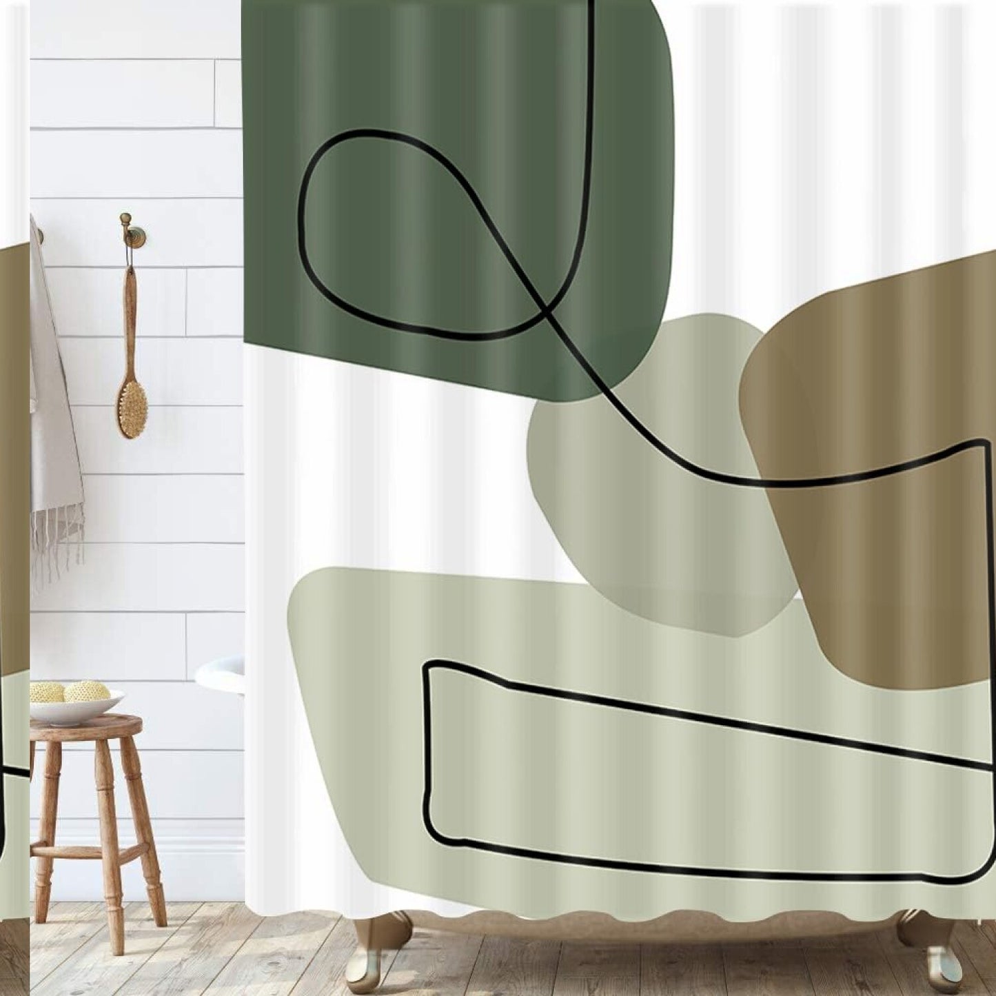 Abstract Mid Century Neutral Shower Curtain 69x70in