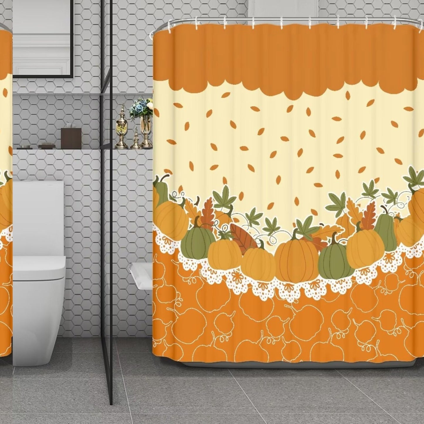 Thanksgiving Autumn Pumpkins Leaf Shower Curtain 71x71