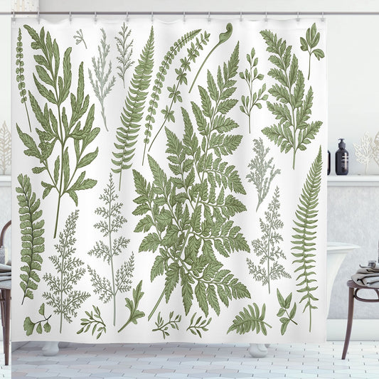 Vintage Botany Shower Curtain 69x75 Sage Green White