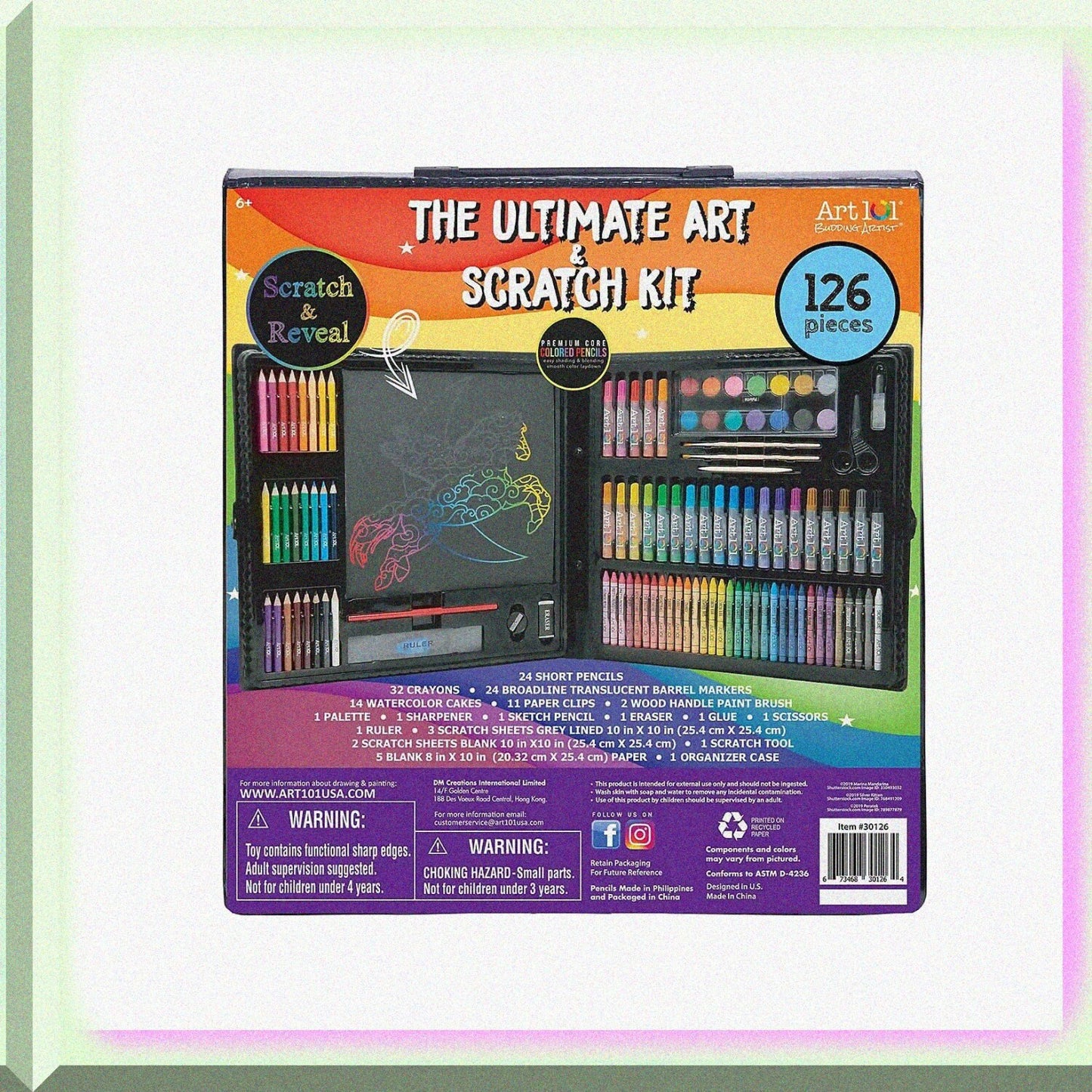 Art and Scratch Art Kit 126 Pieces Assorted Colors