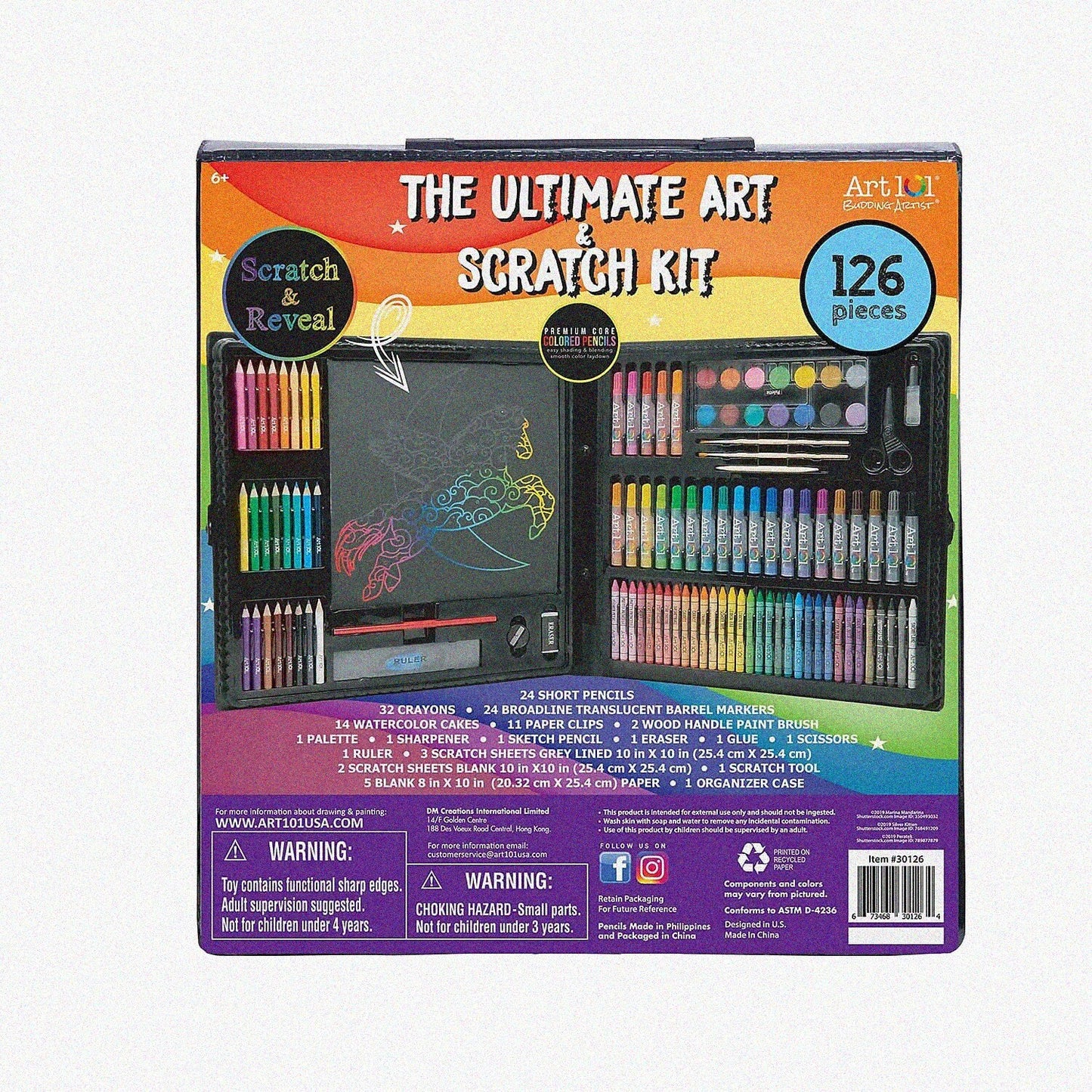 Art and Scratch Art Kit 126 Pieces Assorted Colors