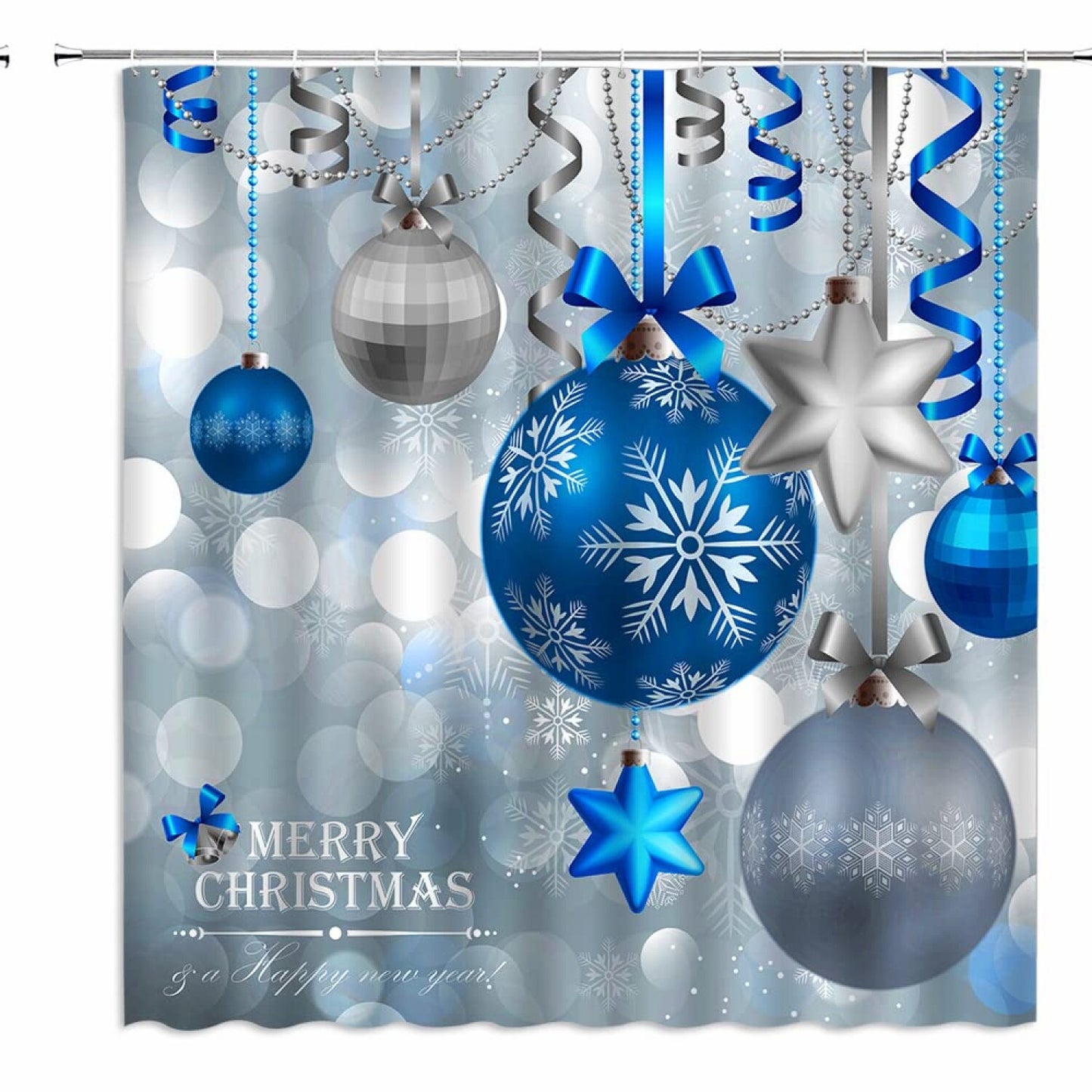 Blue Balls Fantasy Snowflake Shower Curtain 70x70 inches