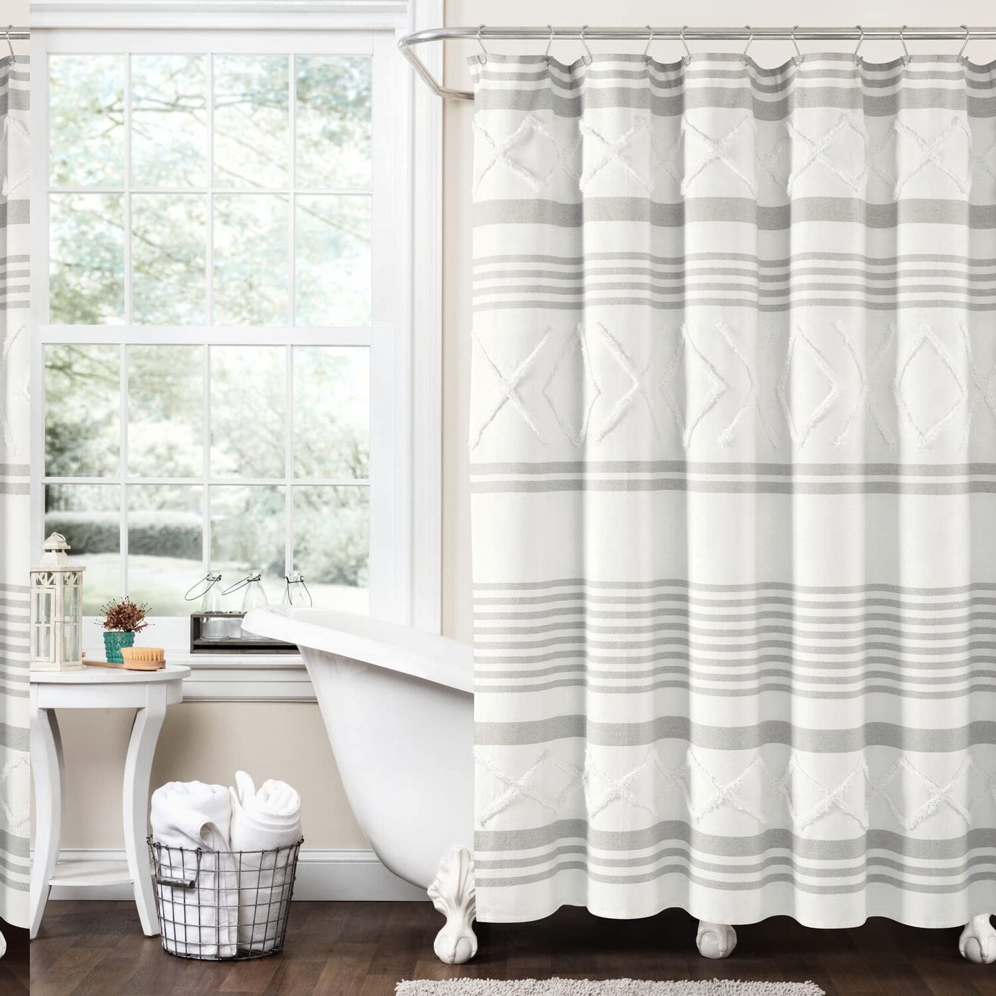 Diamond Stripe Woven Recycled Cotton Shower Curtain 72"x72"