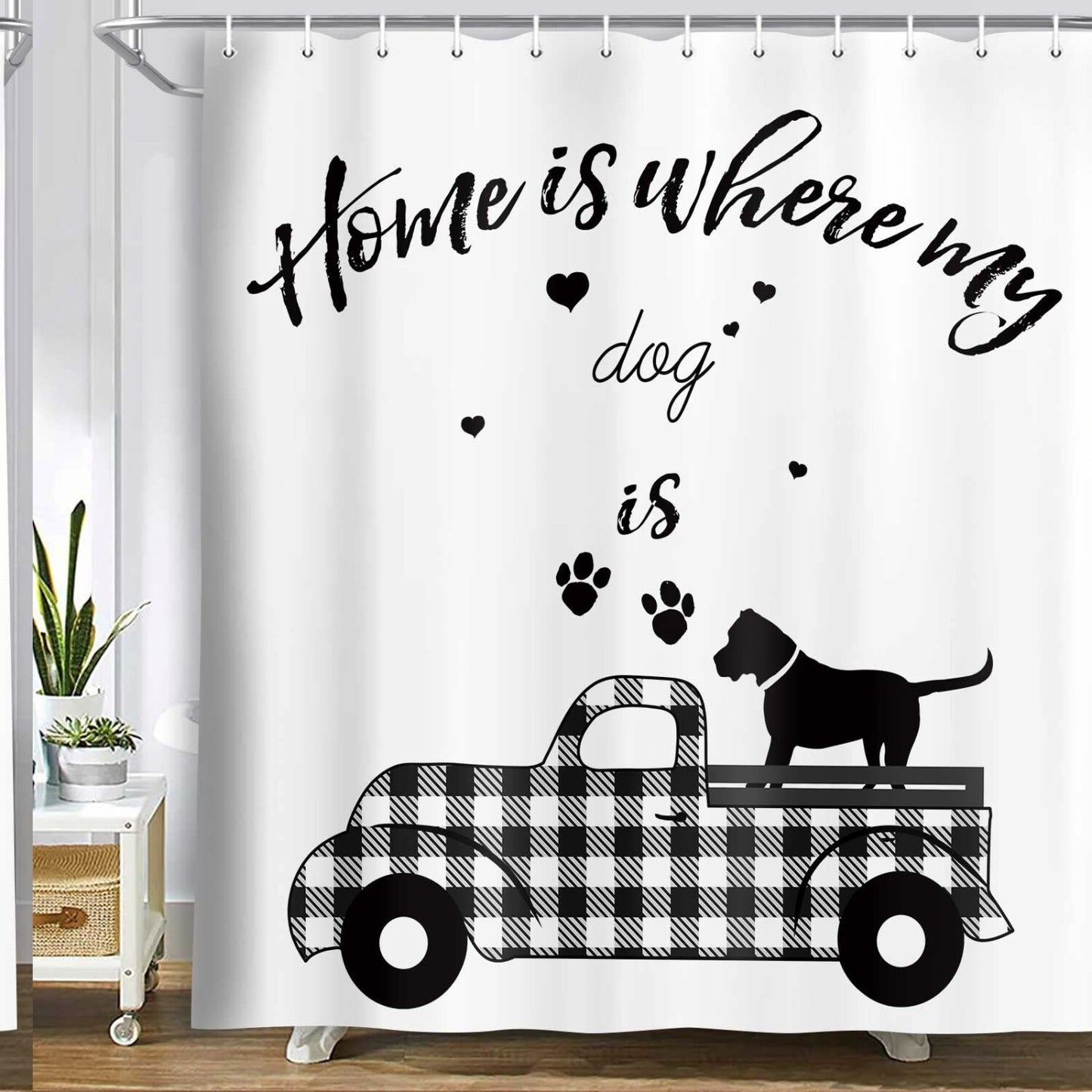 Rustic Farmhouse Dog Shower Curtain 71x71 Inches