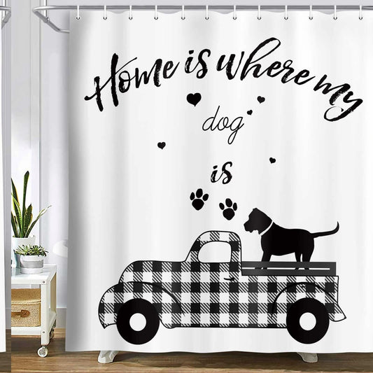 Rustic Farmhouse Dog Shower Curtain 71x71 Inches