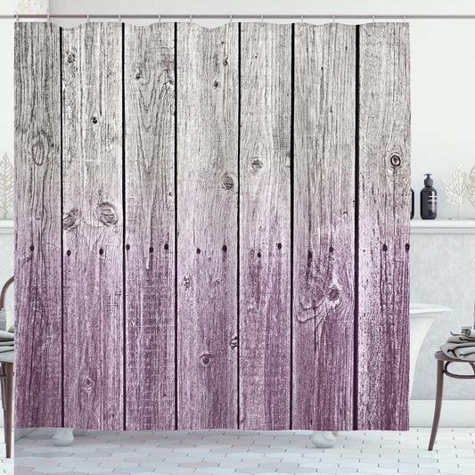 Rustic Shower Curtain 69x75 Plum Grey with Wood Panels
