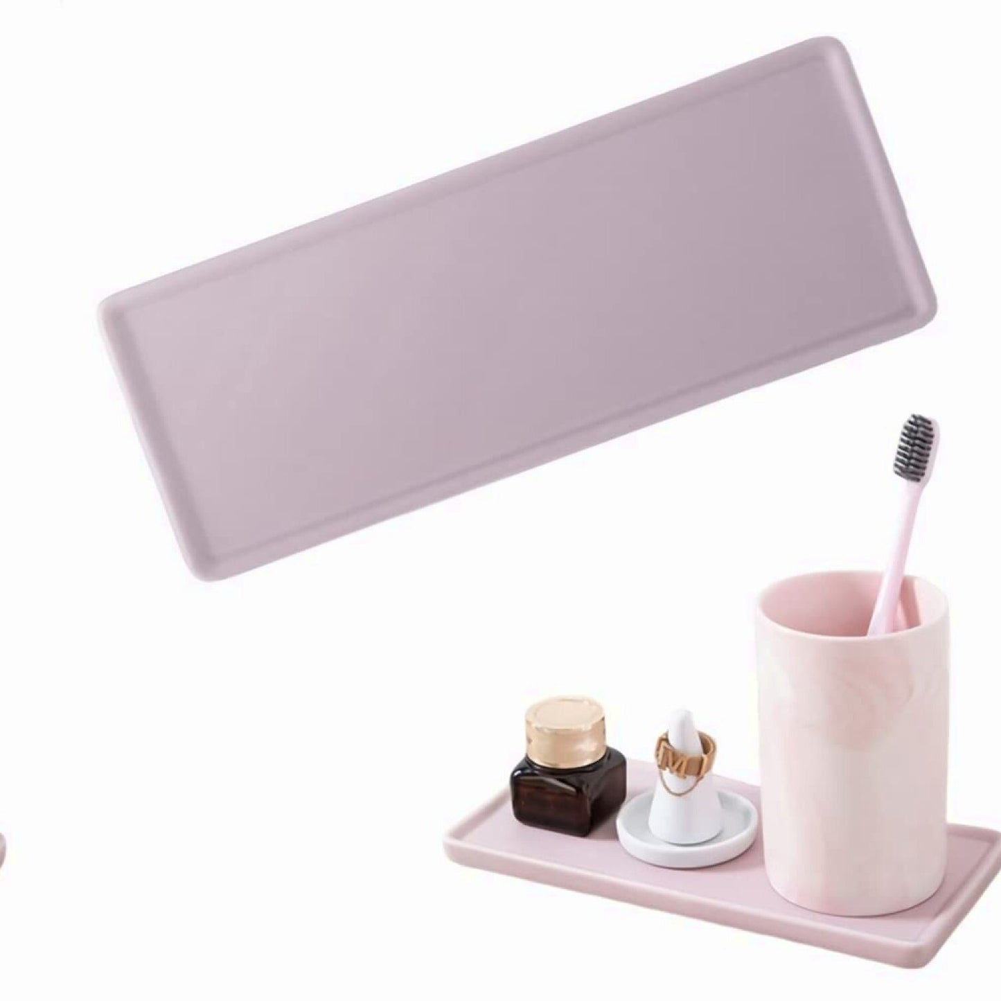 Ceramic Bathroom Sink Tray Pink 10.4"