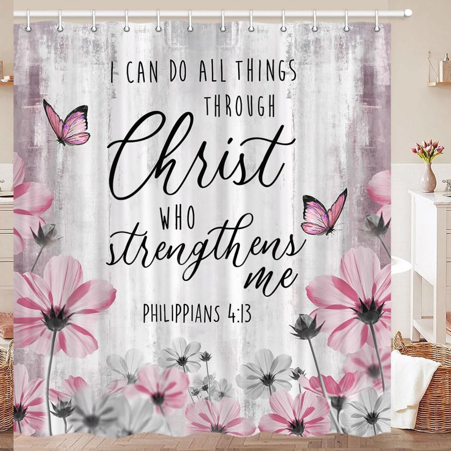 Pink Floral Daisy Shower Curtain 72x72 Inches