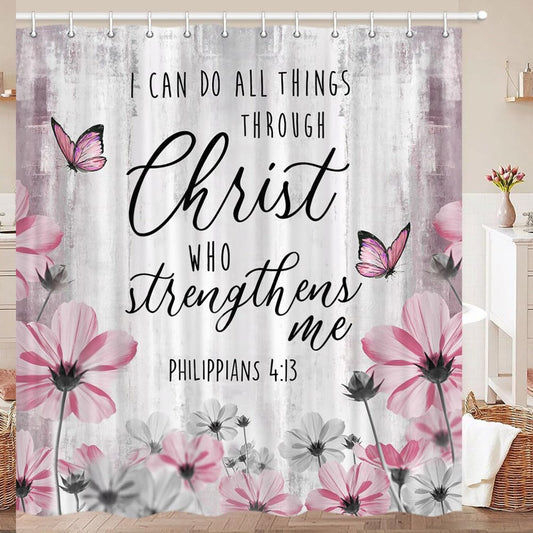 Pink Floral Daisy Shower Curtain 72x72 Inches