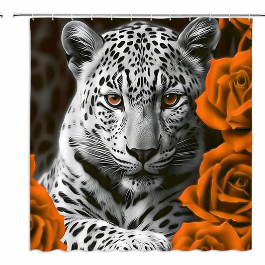 Leopard Floral Shower Curtain 70x70 Inch