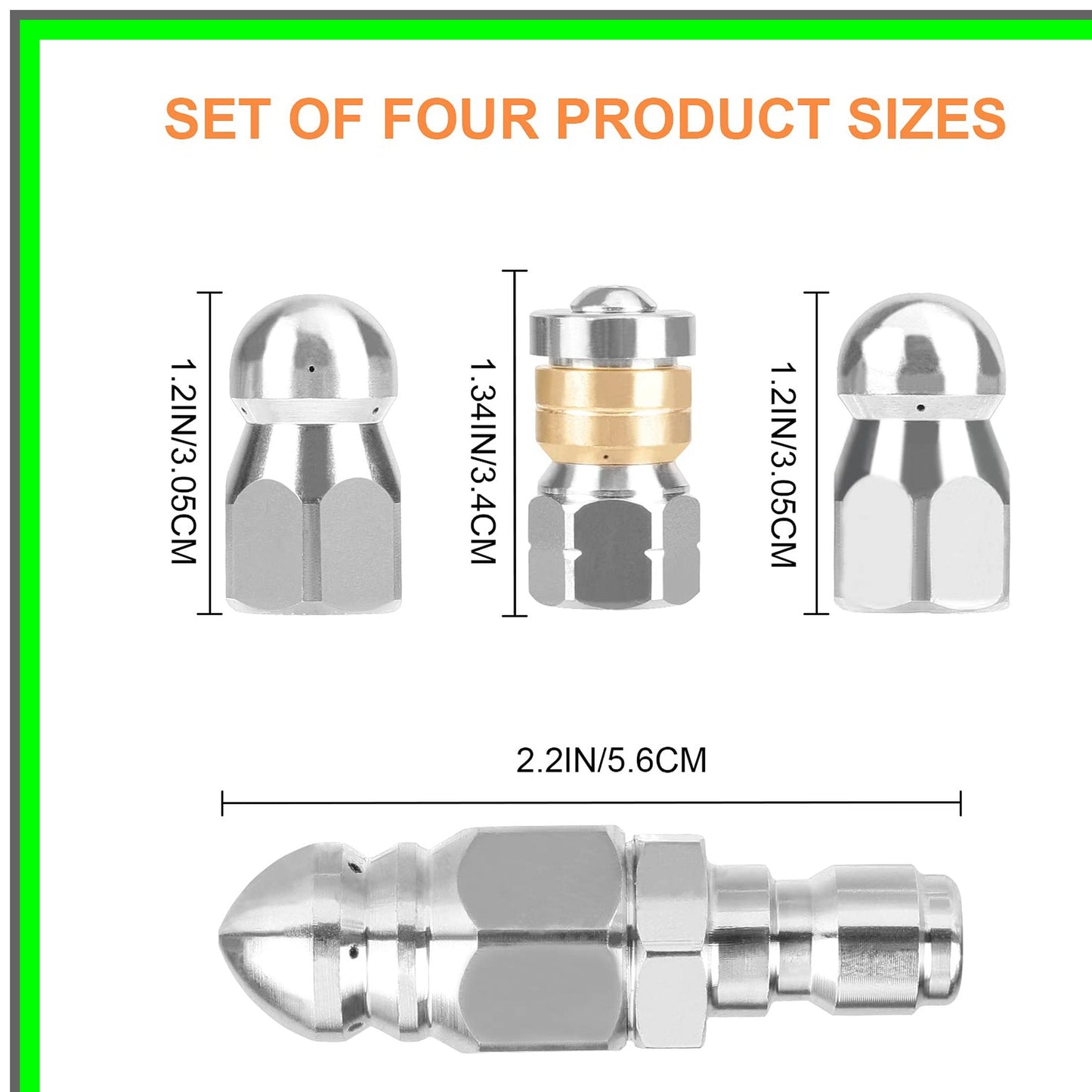 Stainless Steel Pressure Washer Sewer Jetter Nozzle Set with Quick Connect