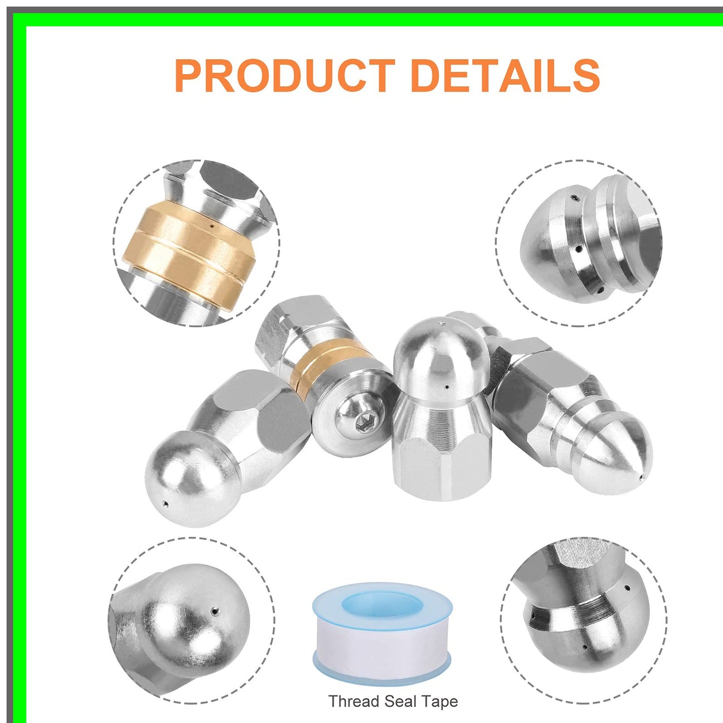 Stainless Steel Pressure Washer Sewer Jetter Nozzle Set with Quick Connect