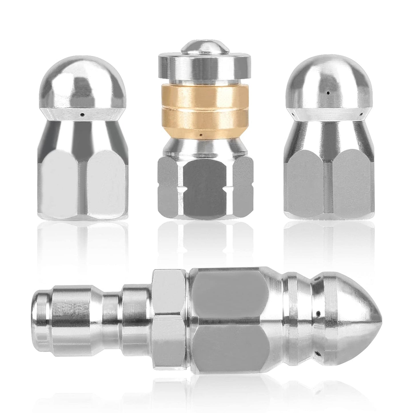 Stainless Steel Pressure Washer Sewer Jetter Nozzle Set with Quick Connect