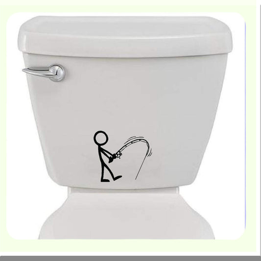 Bathroom Stick Figure Fishing Decal 6"x5" Matte Black