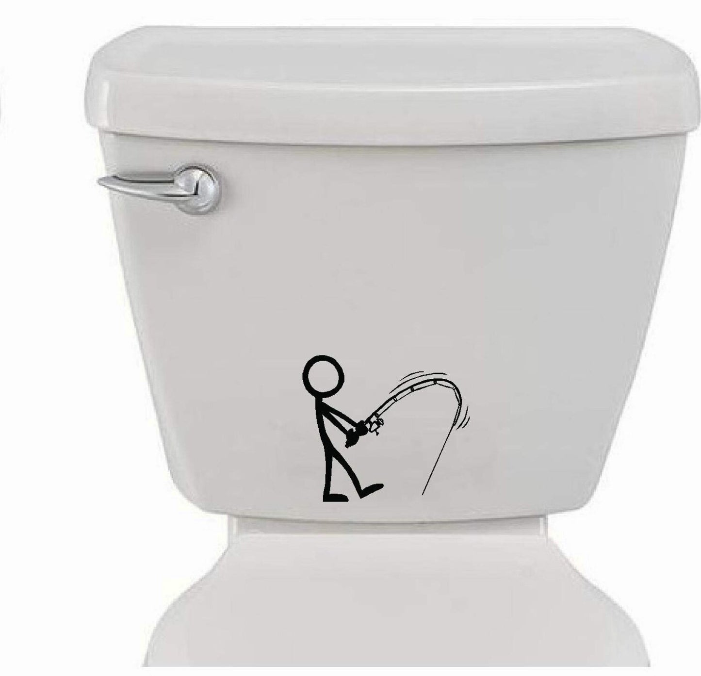 Bathroom Stick Figure Fishing Decal 6"x5" Matte Black