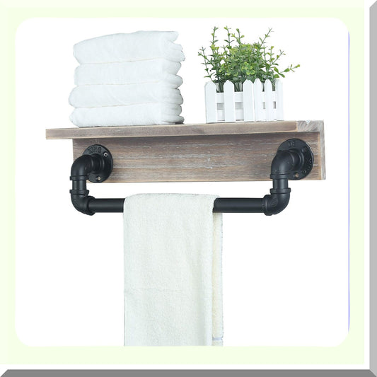 Industrial Pipe Wall Shelf with Towel Bar 20"