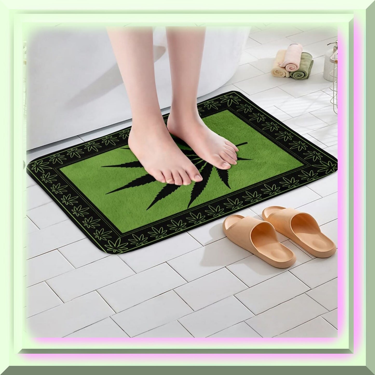 Marijuana Leaf Shaggy Absorbent Floor Mat 20"x32"