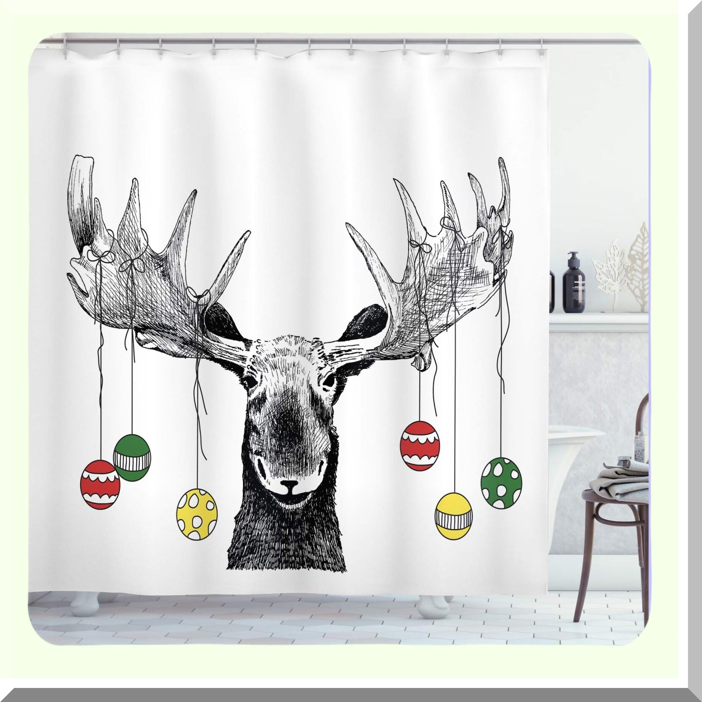 Moose Xmas Ornaments Shower Curtain 69x84 inches