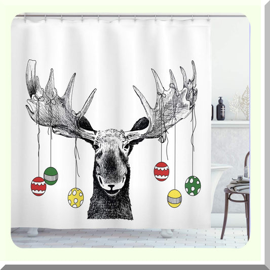 Moose Xmas Ornaments Shower Curtain 69x84 inches