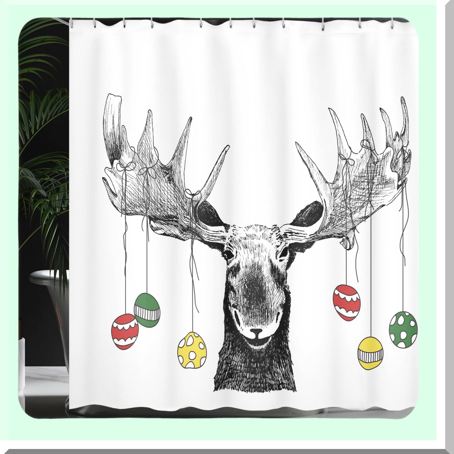 Moose Xmas Ornaments Shower Curtain 69x84 inches