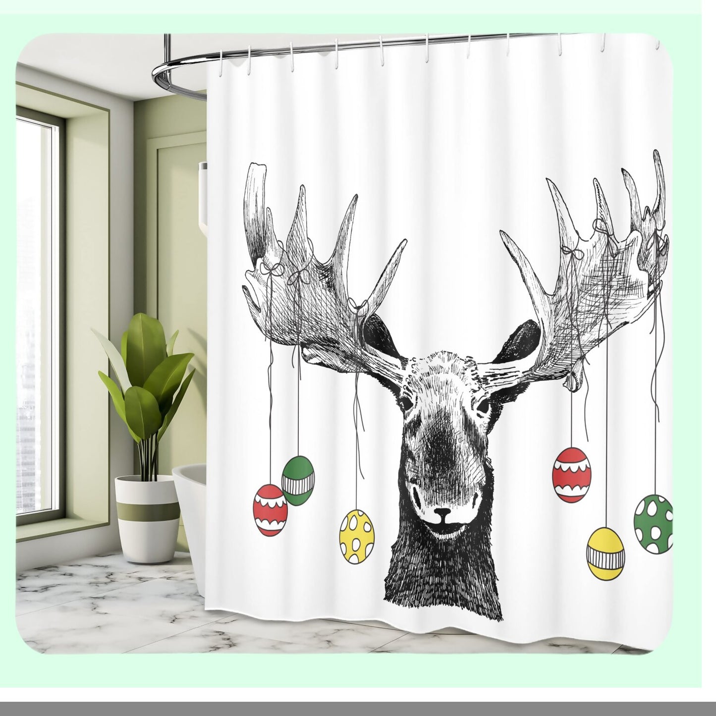 Moose Xmas Ornaments Shower Curtain 69x84 inches