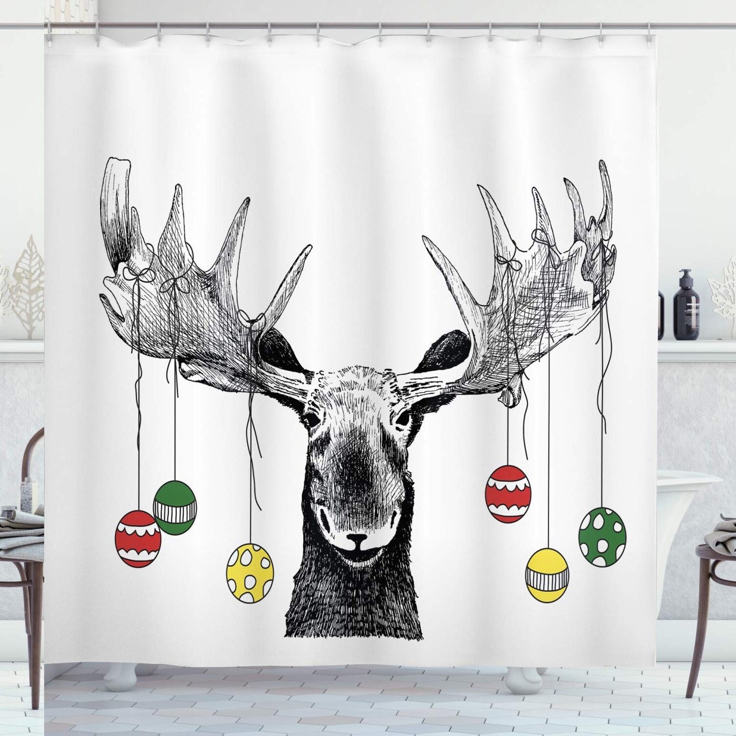 Moose Xmas Ornaments Shower Curtain 69x84 inches