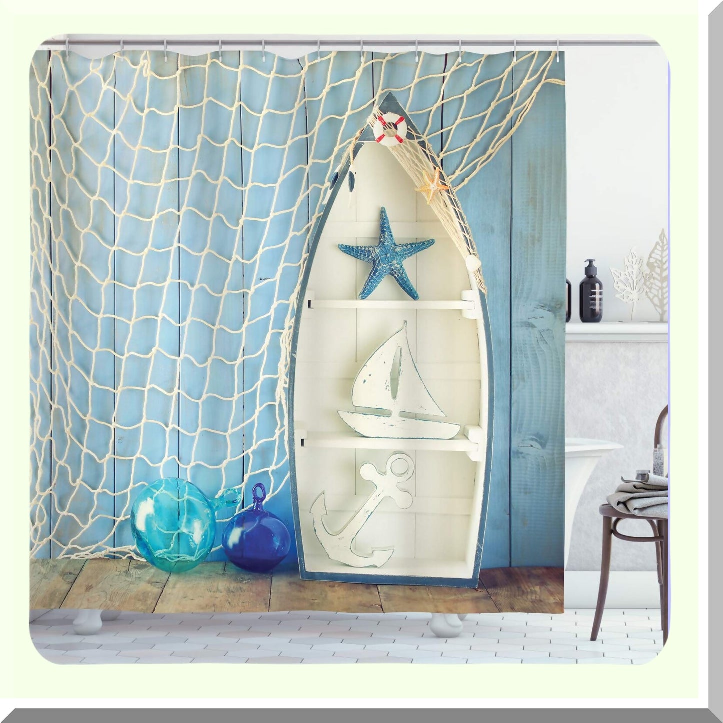 Nautical Sea Objects Shower Curtain 69x84 inches